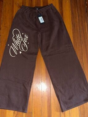White Fox Chocolate Brown Love You Forever Straight Leg Sweats NEW WITH TAGS